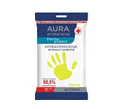 Aura влажные антибактериальные салфетки лимон 15 шт