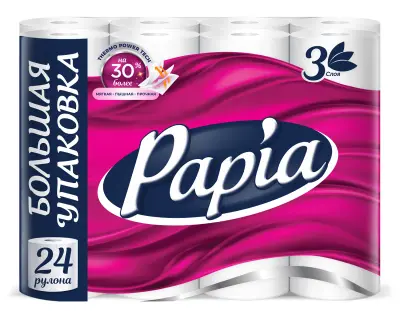 Papia туалетная бумага белая трёхслойная 24 шт 