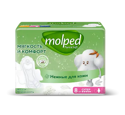 Molped ультратонкие прокладки pure soft с крылышками супер 8 шт
