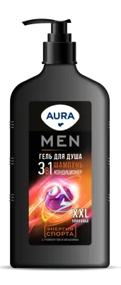 Aura men гель для душа 3 в1 энергия спорта флакон дозатор 750 мл 