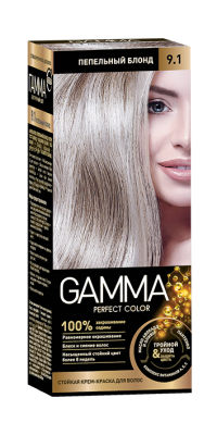 Gamma Perfect Hair стойкая крем краска тон 9.1 пепельный блонд 