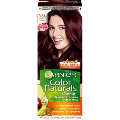 Garnier стойкая питательная крем краска для волос color naturals оттенок 3.61 сочная ежевика 