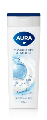 Aura крем гель для душа хлопковое молочко флакон флиптоп 390 мл 