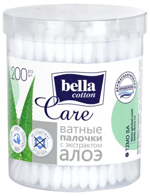 BELLA Ватные палочки 200 шт. с экстр. алоэ в круг.коробочке 
