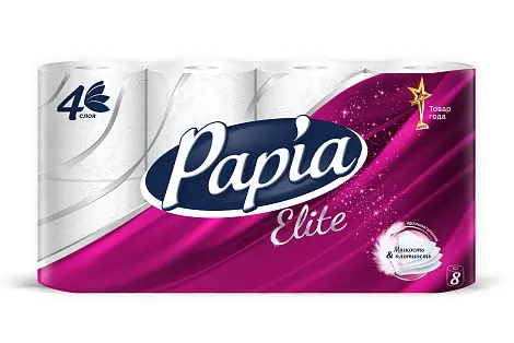 Papia elite туалетная бумага белая четырёхслойная 8 шт