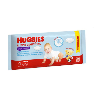 Huggies ultra comfort 4 9-14 кг трусики подгузники 3 шт для мальчиков 