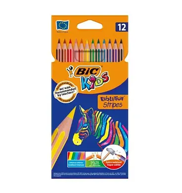 Bic цветные пласт карандаши kids evolution stripes кор 12 цветов