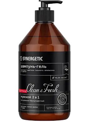 Synergetic натуральный бессульфатный шампунь гель для душа мужской 2 в 1 750 мл