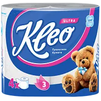 Kleo ultra туалетная бумага 3 слойная 4 рулона белая