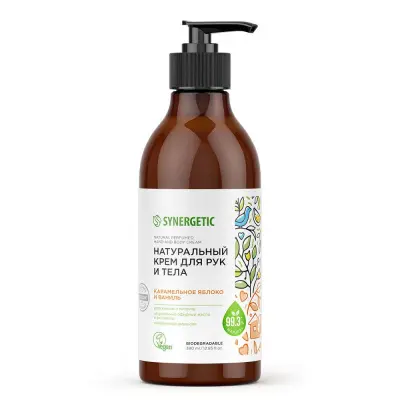 Synergetic натуральный крем для рук и тела карамельное яблоко и ваниль 380 мл 