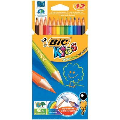 BIC Цветные. пласт. карандаши Kids Evolution Illusion  ( кор. 12 цветов) 