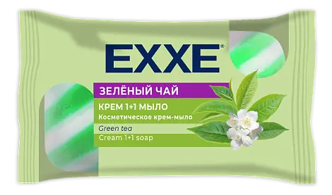 Exxe косметическое крем-мыло 1+1 зеленый чай 4 шт*75 г зеленое полосатое экопак