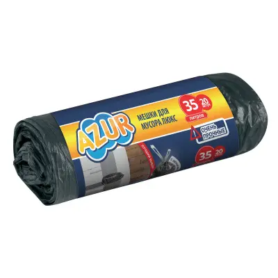 Azur мешок для мусора 35 л 20 шт черные люкс с завязками 