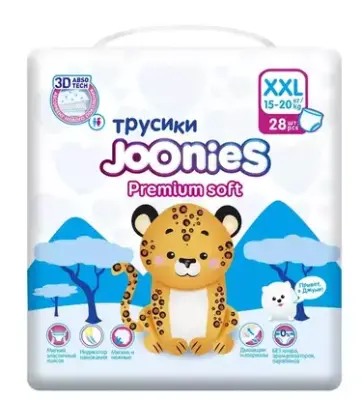 JOONIES premium soft подгузники трусики размер xxl 15-20 кг 28 шт 