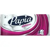 Туалетная бумага PAPIA белая четырёхслойная, 8 шт