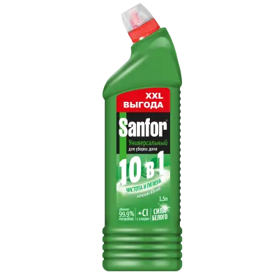 Sanfor средство для чистки и дезинфекции 10 в1 зеленое яблоко 1500 мл 