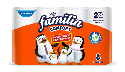 Familia comfort туалетная бумага белая  двухслойная 8 шт 