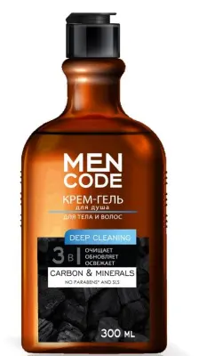 Men Code крем гель для душа с экстрактами угля и минералов флакон флиптоп 300 мл 