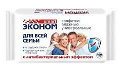 Эконом Smart №100 влажные салфетки для всей семьи с антибактериальным эффектом