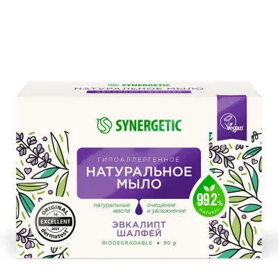 Synergetic туалетное мыло эвкалипт и шалфей 90 г 
