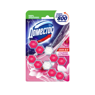 Доместос сила 5 в1 блок для унитаза ледяная магнолия защита от микробов и налета 2 гр 