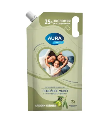 Aura жидкое мыло с антибактериальным эффектом олива и сок алоэ дой пак 1000 мл 