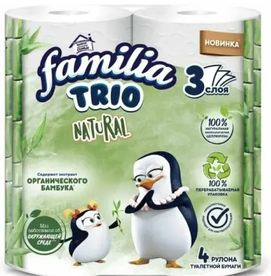 Familia Trio Natural туалетная бумага белая трёхслойная 4шт 