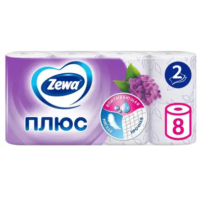 Zewa туалетная бумага плюс 2 х слойная сирень 8 шт 