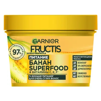 Fructis superfood банан питательная маска 3в1 для восстановления питания и увлажнения очень сухих волос 390 мл 