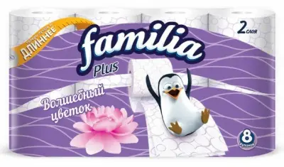 Familia Plus туалетная бумага Волшебный цветок белая двухслойная 8шт 