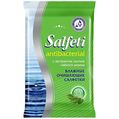 Salfeti №15 влажные салфетки антибактериальные с экстрактом листьев чайного дерева