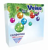 Veiro салфетки 3 слойные с рисунком ветка с шарами 33*33 20 листов