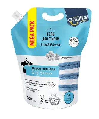 Qualita гель для стирки универсальный без запаха дой пак 3000 мл 