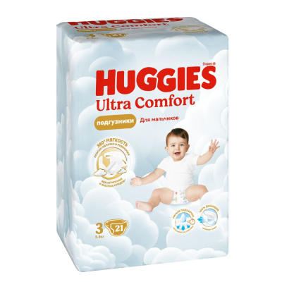 Huggies ultra comfort 3 5-9 кг подгузники 21 шт для мальчиков 