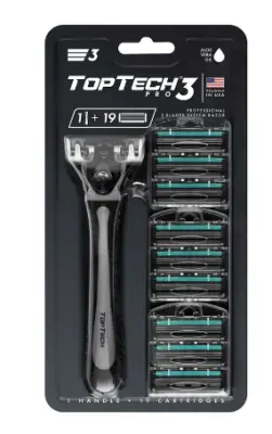 TopTech мужская бритва pro 3 1станок+19 сменных кассет совместимы с gillette blue 3 