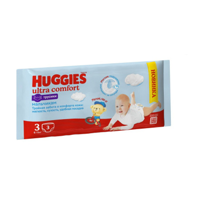 Huggies ultra comfort 3 6-11 кг трусики подгузники 3 шт для мальчиков 