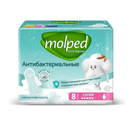 Molped антибактериальные прокладки с крылышками супер 8 шт