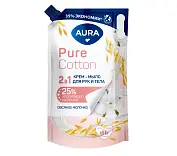 Aura Pure cotton крем мыло 2 в1 для рук и тела хлопок и овсяное молочко дой пак 850 мл