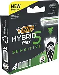 Bic hybrid 5 flex sensitive сменные кассеты для мужской бритвы уп 4 шт