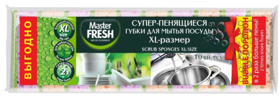 Master FRESH губки для мытья посуды xl bubble поролон микс яркие цвета 10 шт 