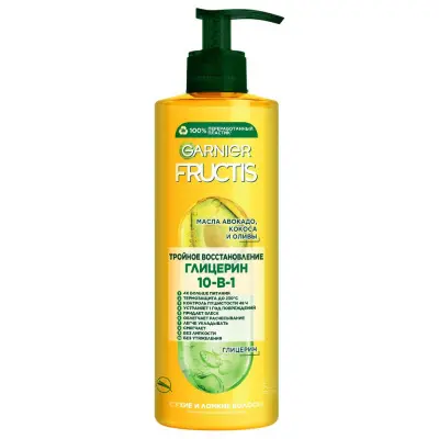 Fructis комплексный несмываемый крем тройное восстановление 10 в 1 с маслами авокадо кокоса оливы и питательными липидами для сухих волос 400 мл 