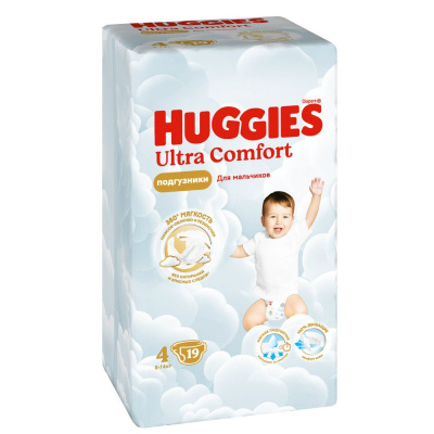 Huggies ultra comfort 4 8-14 кг подгузники 19 шт для мальчиков 