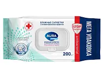 Aura влажные салфетки для всей семьи big с крышкой 200 шт