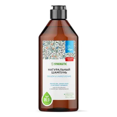 Synergetic натуральный бессульфатный шампунь объём и укрепление волос флакон 400 мл 