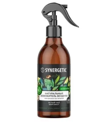 Synergetic гипоаллергенный биоразлагаемый освежитель воздуха нейтрализатор запахов белый чай и бергамот антитабак 380 мл 