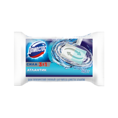 Доместос атлантик 3 в1 сменный блок для унитаза антиналет и гигиена 40 гр 
