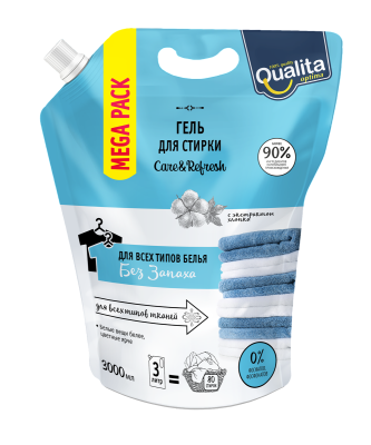 Qualita гель для стирки универсальный без запаха дой пак 3000 мл 