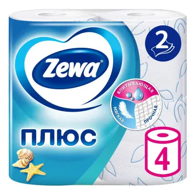 Zewa туалетная бумага плюс 2 х слойная свежесть океана 4 шт 