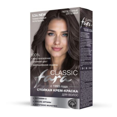 Fara Classic стойкая крем краска для волос 534 темно русый пепельный 6.1 