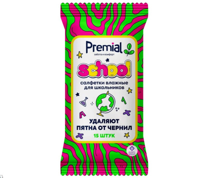 Premial салфетки влажные для школьников 15 шт 